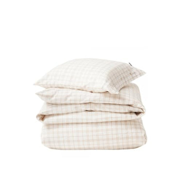 LEXINGTON White/Beige Checked Lyocell/Cotton Bed Set, White/Beige, 135x200/80x80 im Sale
